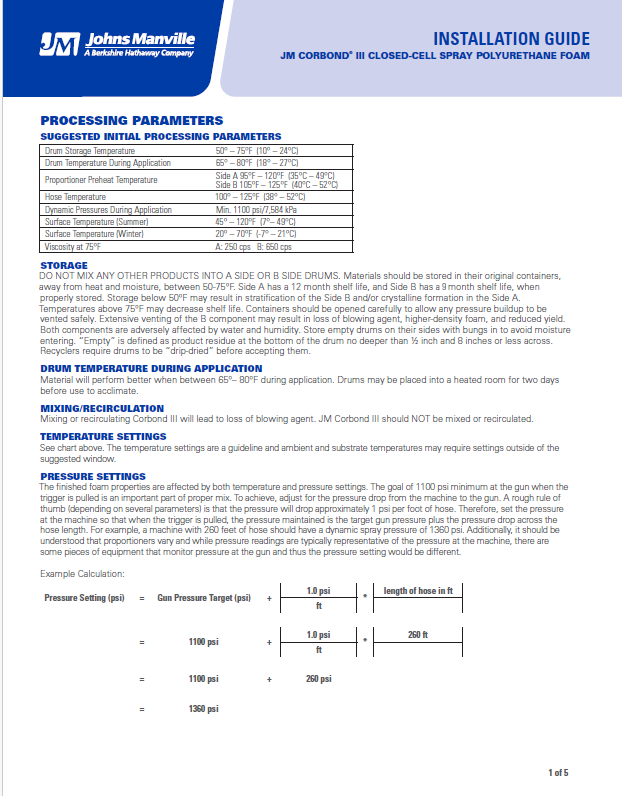 JM Corbond III Closed Cell Spray Polyurethane Foam Installation Guide