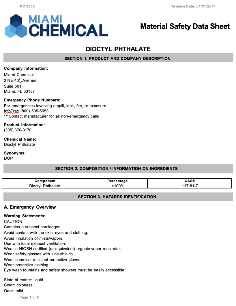 TSL-Dioctyl Phthalate MSDS