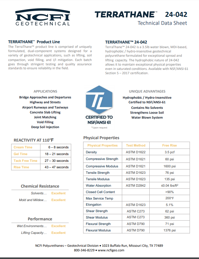 NCFI Terrathane 24-042 Technical Data Sheet (TDS)