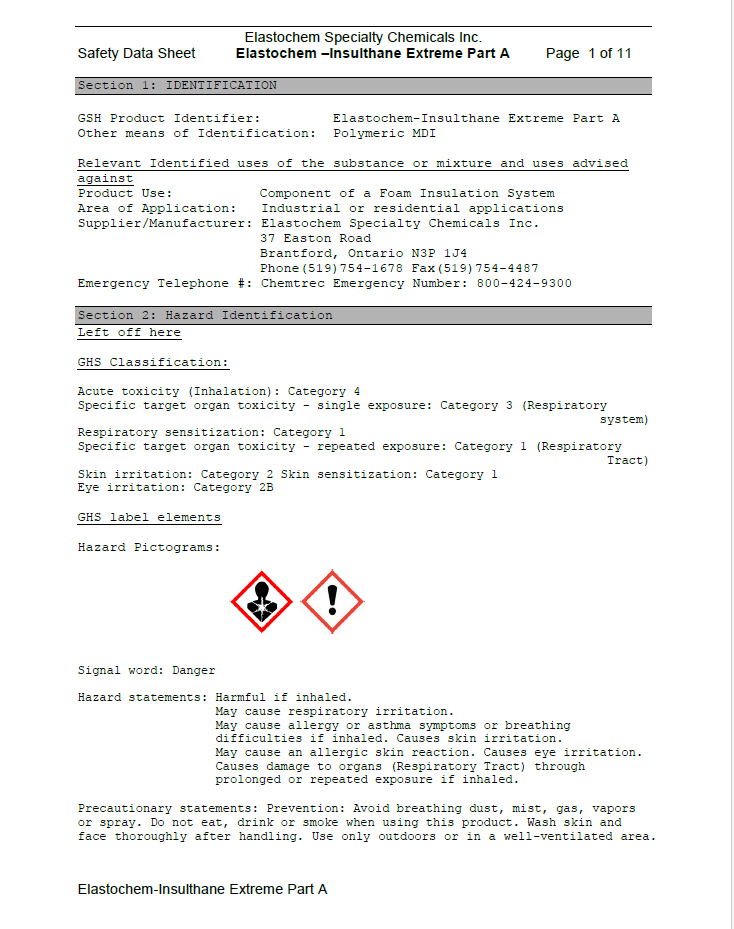 Elastochem Closed Cell HFO Safety Data Sheet (SDS)