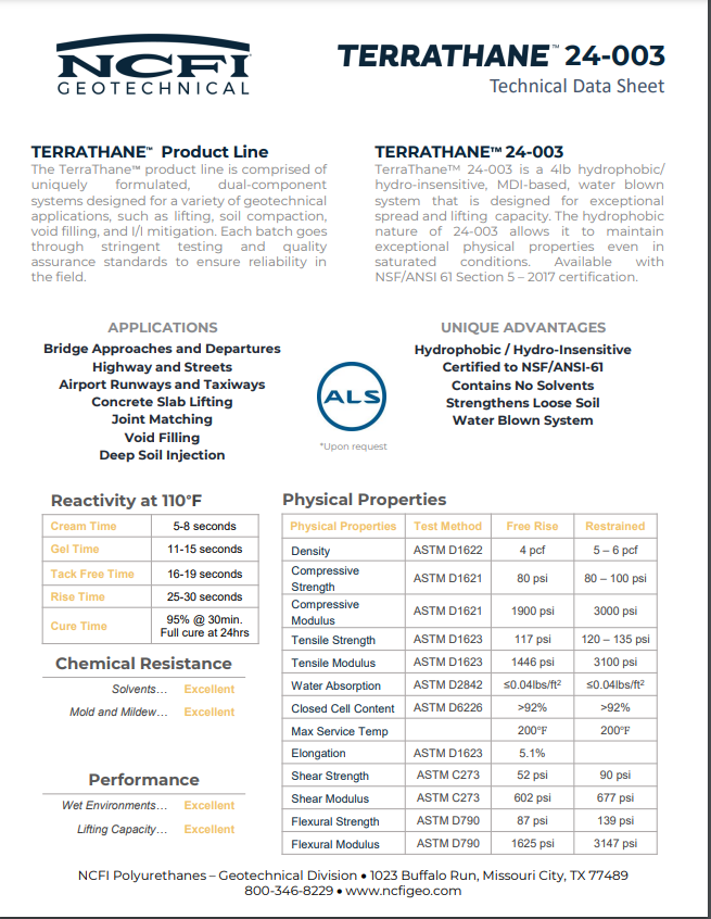 NCFI Terrathane 24-003 Technical Data Sheet (TDS)