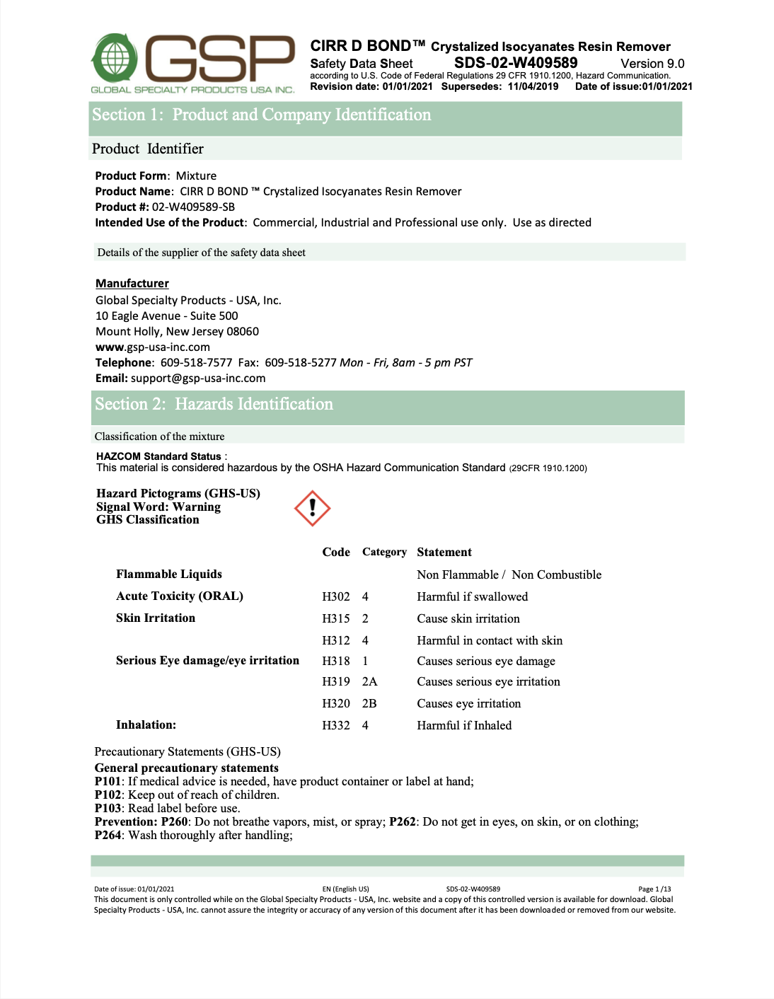 CIRR D BOND Safety Data Sheet (SDS)