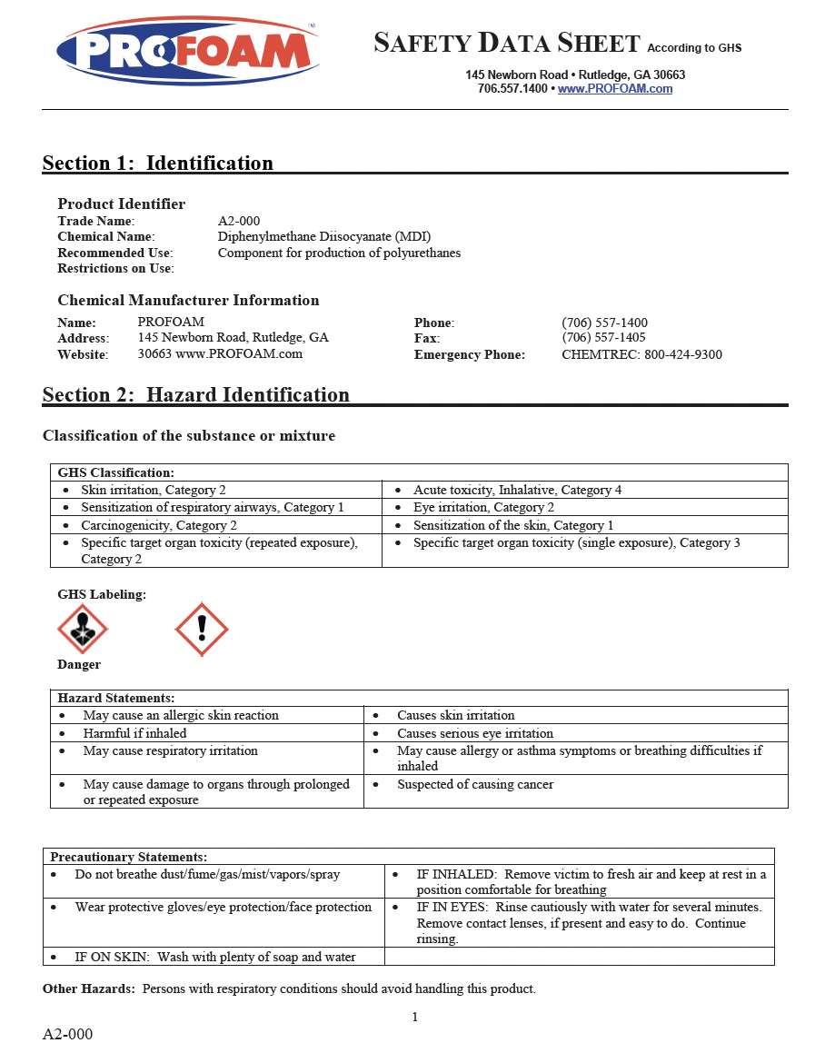 Profoam A2-000 A-Side SDS