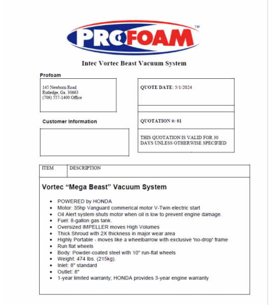 Vortec " Mega Beast" Insulation Removal and Vacuum System 6.4 Package